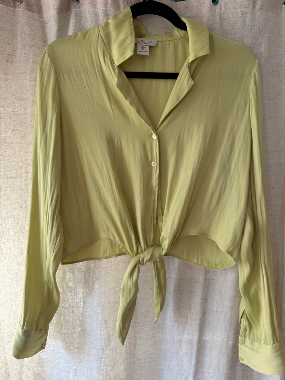 Rachel Zoe Light Lime Tie-Front Button Down Blouse